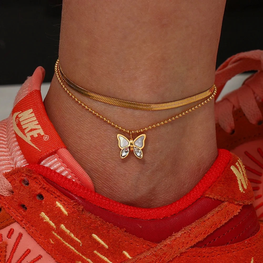 Milk butterfly anklet